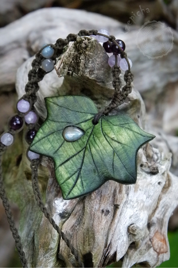 Bluszczowy liść, elfia biżuteria, biżuteria z drewna